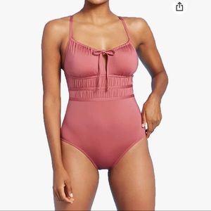 Kona Sol Women’s Mauve Gathered Modern One-piece Swimsuit